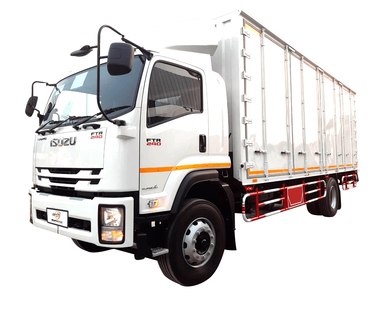 รถบรรทุก Isuzu FTR 240 สีขาว พร้อมตู้ทึบ สำหรับขนส่งสินค้า